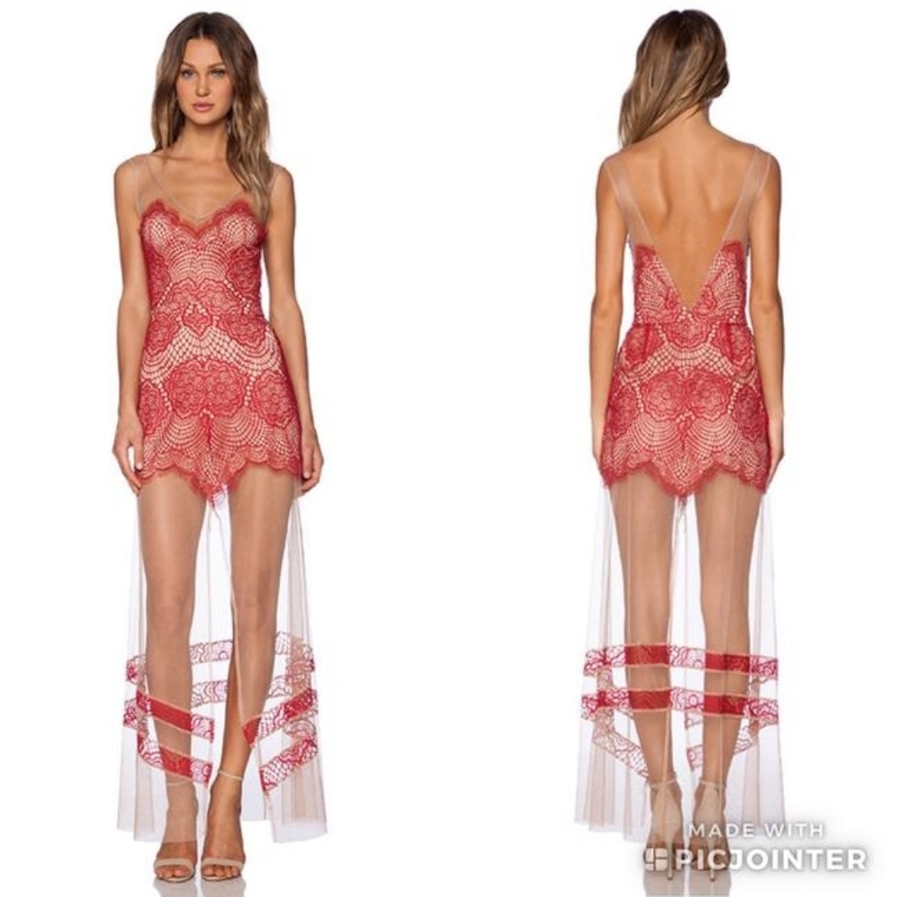 For Love and Lemons Red Lace Maxi Antigua Dress